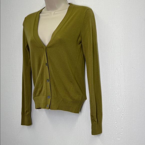 Theory - Fine Merino Wool V Neck Green Button Down Lightweight Cardigan Size SM - Picture 5 of 8